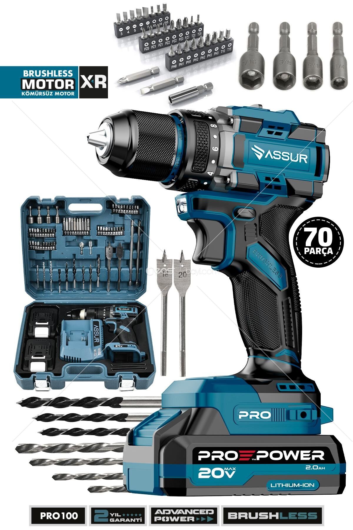 Pro 21V Çift Akülü Vidalama Çelik Mandren Kömürsüz Motor Darbeli Şarjlı Matkap