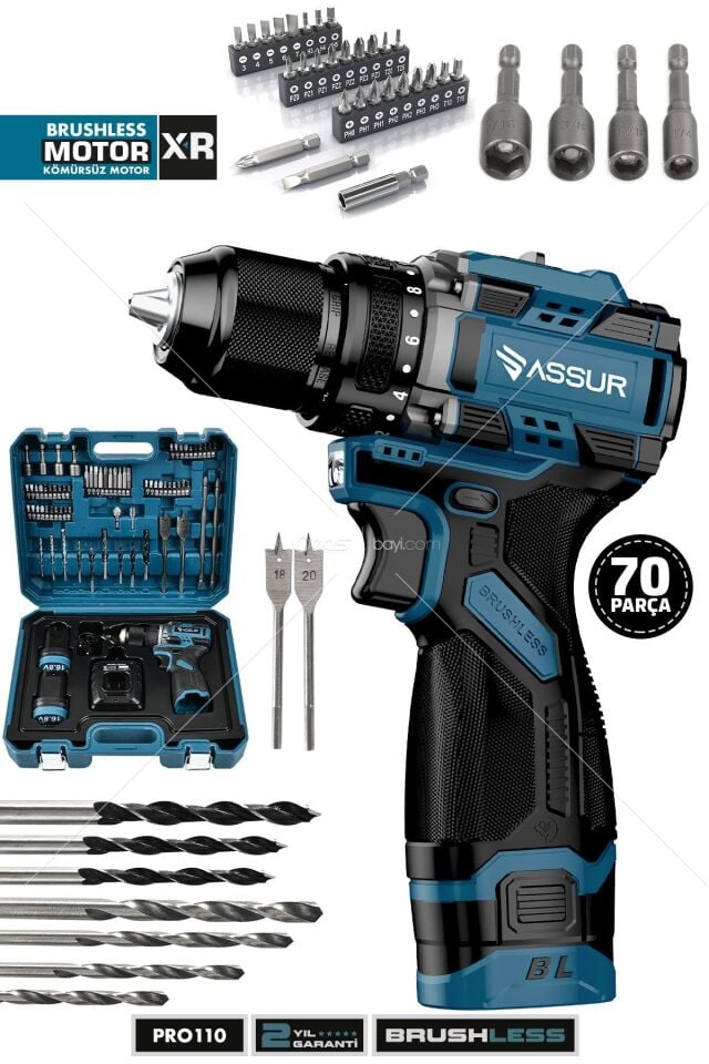 Pro 16.8V Çift Akü Çelik Mandren Kömürsüz Motor Darbesiz Şarjlı Matkap Akülü Vidalama