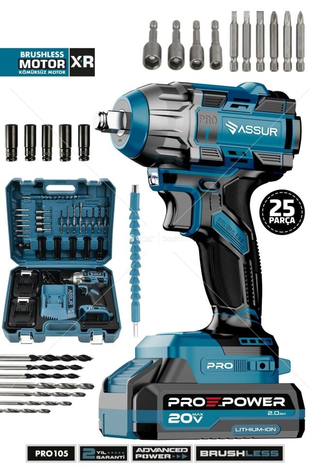 Pro 21V Çift Akülü Kömürsüz Motor Darbeli Şarjlı Matkap Somun Sıkma Sökme