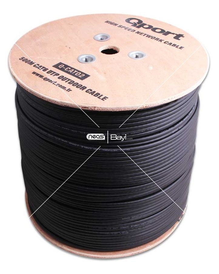 QPORT Q-CAT02 500MT UTP CAT6 OUTDOOR NETWORK KABLO SIYAH 23AWG 0.58MM