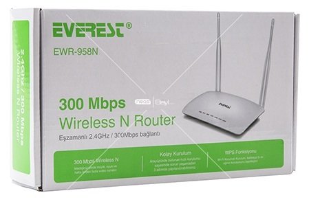 Everest EWR-958N 300 Mbps 1 WAN + 4 LAN Port WISP+Repeater+Access Point 2.4GHz Beyaz Kablosuz Router