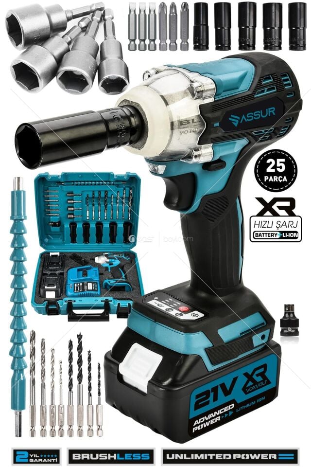 Assur 21V Çift Akü Kömürsüz Darbeli Vidalama 450Nm Somun Sıkma Sökme Matkap