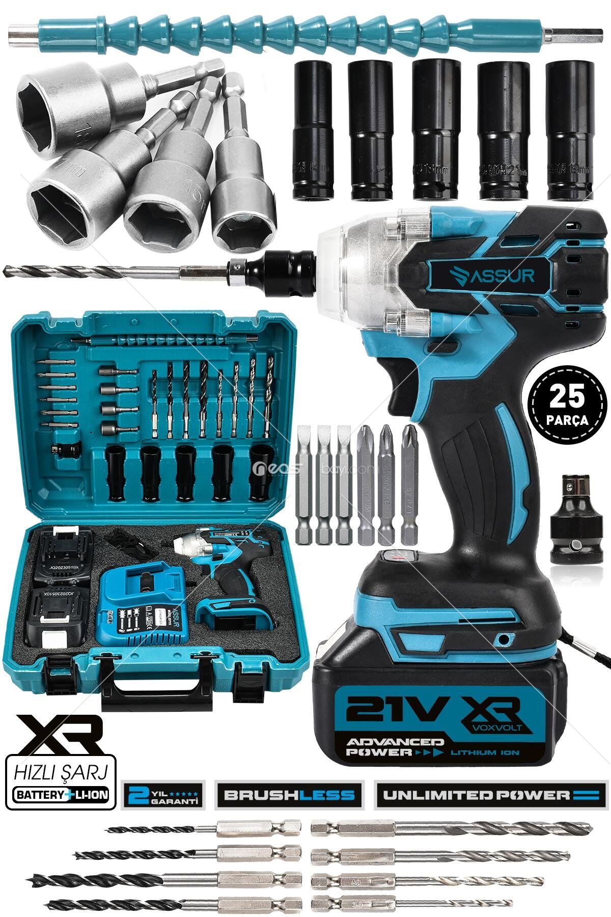Assur 21V Çift Akü Kömürsüz Darbeli Vidalama 450Nm Somun Sıkma Sökme Matkap