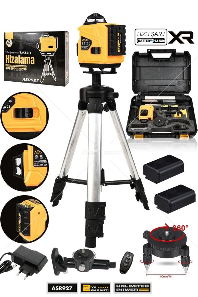 Assur Profesyonel 360° 16 Köşe Otomatik Hizalama Tripod'lu Lazer Metre Hizalama