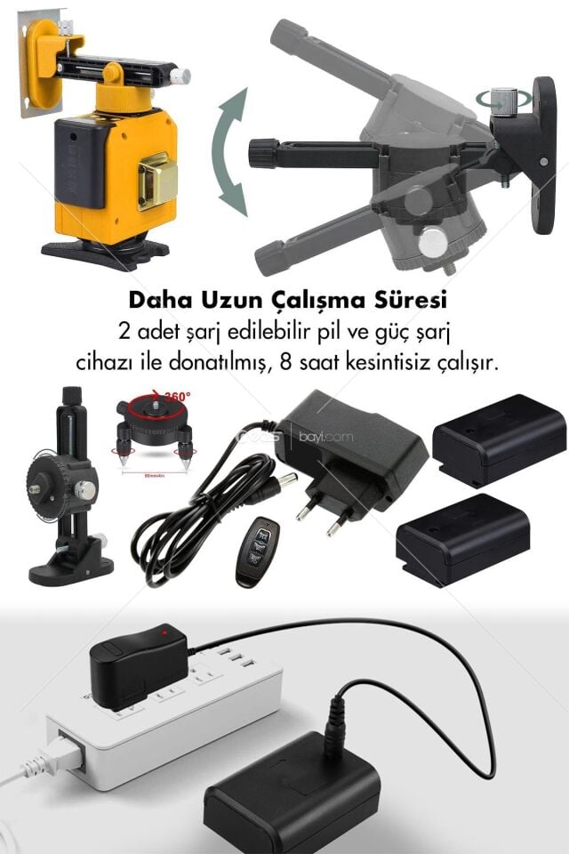 Assur Profesyonel 360° 16 Köşe Otomatik Hizalama Tripod'lu Lazer Metre Hizalama