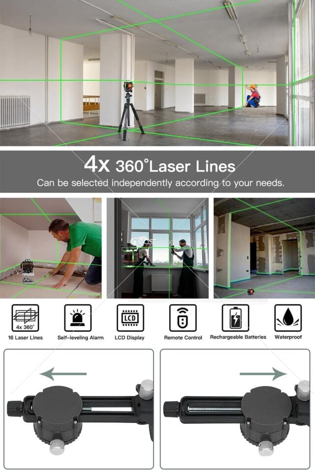 Assur Profesyonel 360° 16 Köşe Otomatik Hizalama Tripod'lu Lazer Metre Hizalama