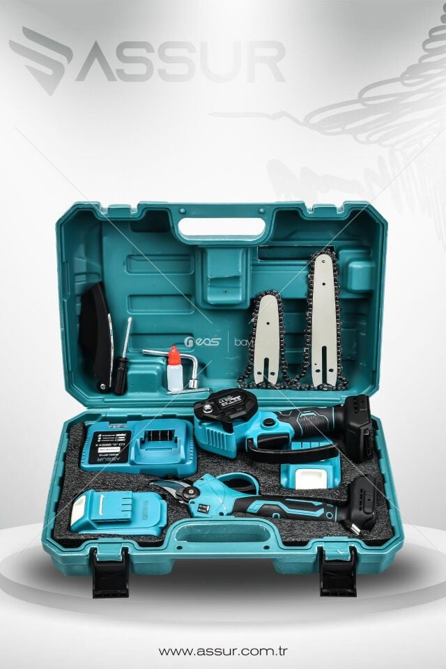 Assur 18V Çift Akülü Çelik Şanzıman Dal Budama Makası & Testeresi 2 Li Set