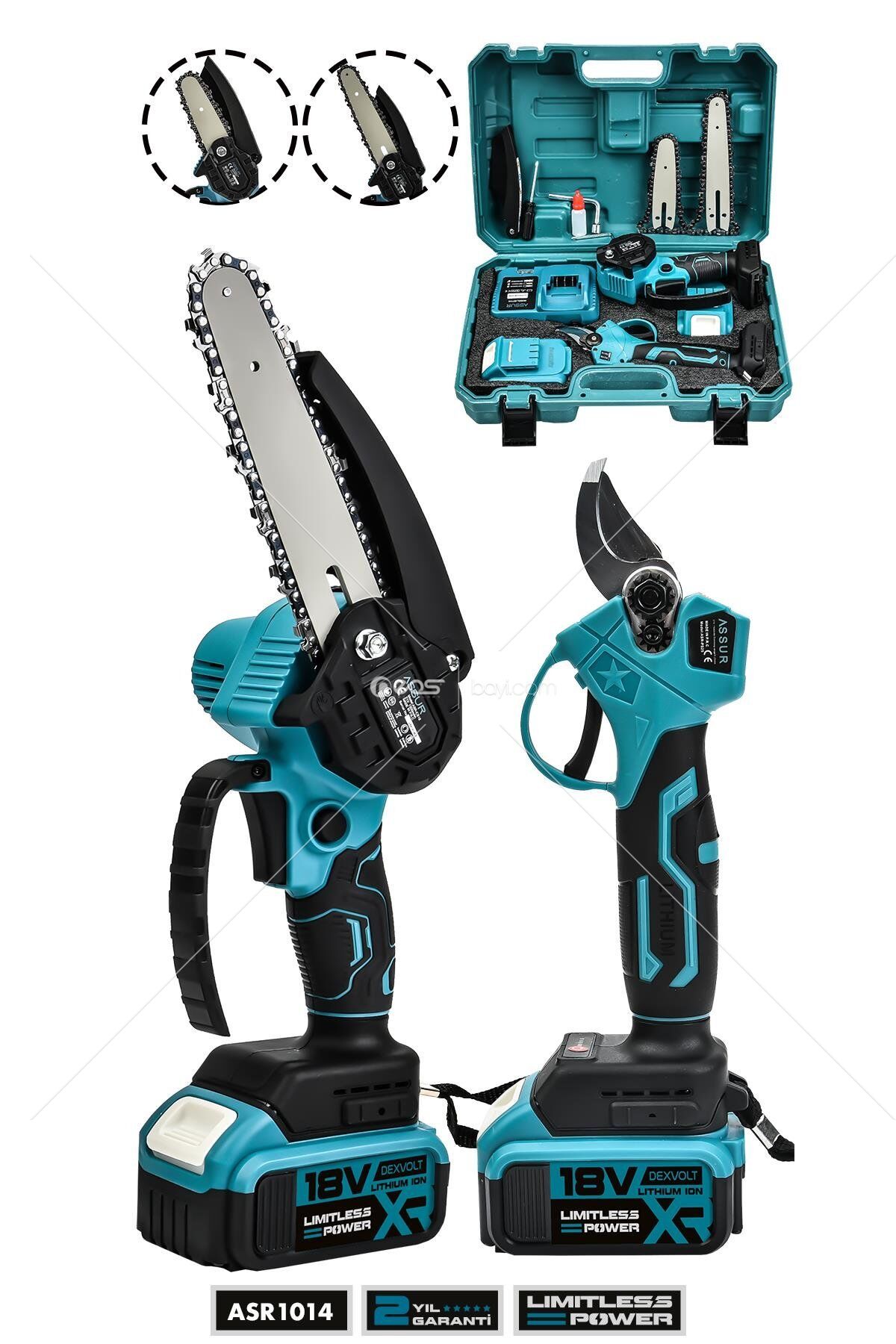 Assur 18V Çift Akülü Çelik Şanzıman Dal Budama Makası & Testeresi 2 Li Set
