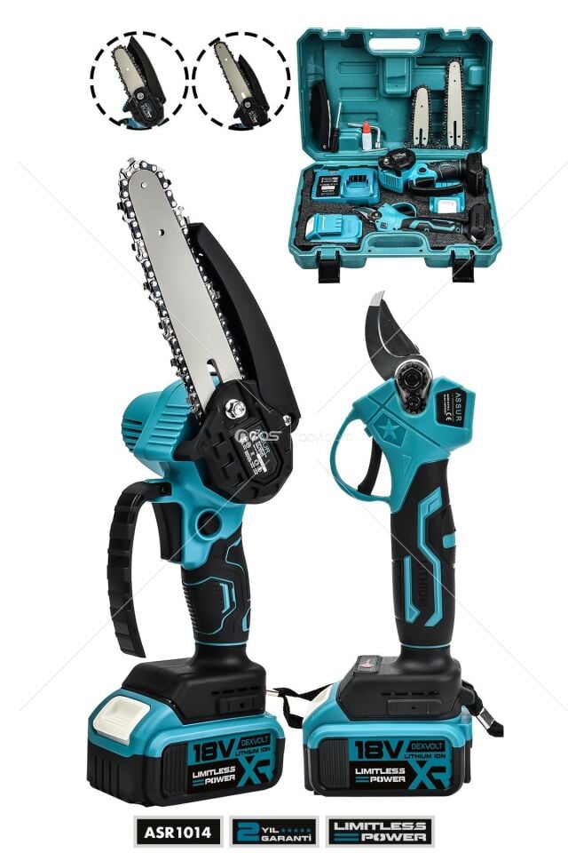 Assur 18V Çift Akülü Çelik Şanzıman Dal Budama Makası & Testeresi 2 Li Set