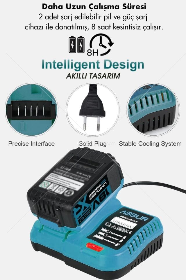 Assur 18V Çift Akülü Çelik Şanzıman Dal Budama Makası & Testeresi 2 Li Set