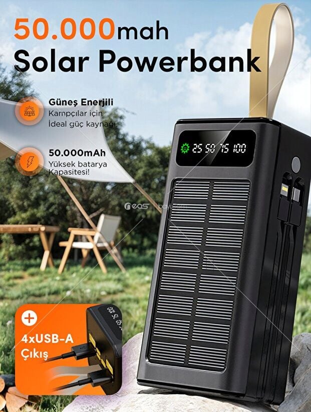 Linkage LKP-47 50000mAh Solar Powerbank | Güneş Enerjili Taşınabilir Şarj Aleti | LCD Ekranlı, Çoklu