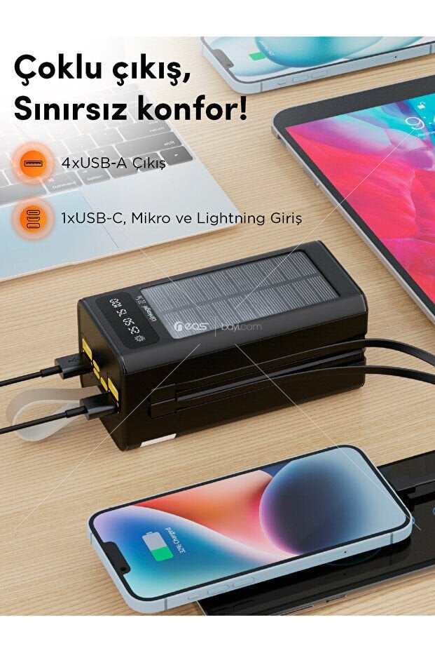 Linkage LKP-47 50000mAh Solar Powerbank | Güneş Enerjili Taşınabilir Şarj Aleti | LCD Ekranlı, Çoklu