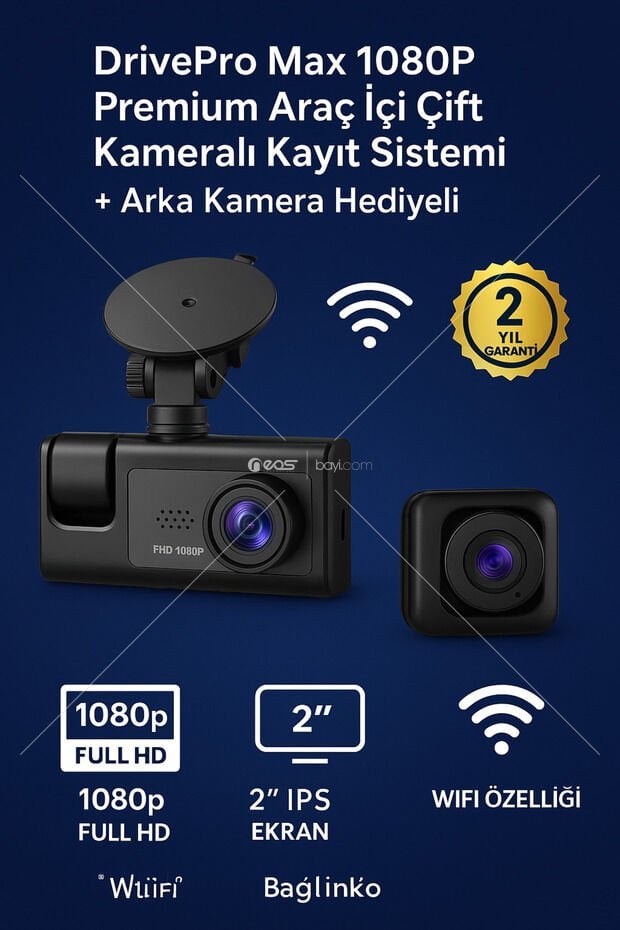 ARAÇ KAMERASI WİFİ ENTEGRELİ 1080P 3 KAMERALI ÖN+ARKA+ARAÇİÇİ