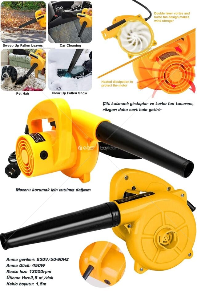 Assur 450W Elektrikli Hava Üfleme Emme Körüğü Kompresör