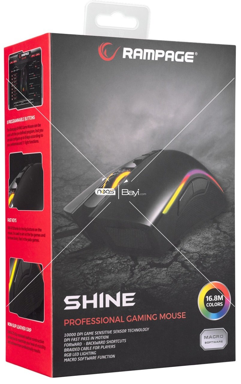 Rampage Shine SMX-R15 Usb Siyah/Gri 10 Tuş 10000dpi RGB Gaming Oyuncu Mouse