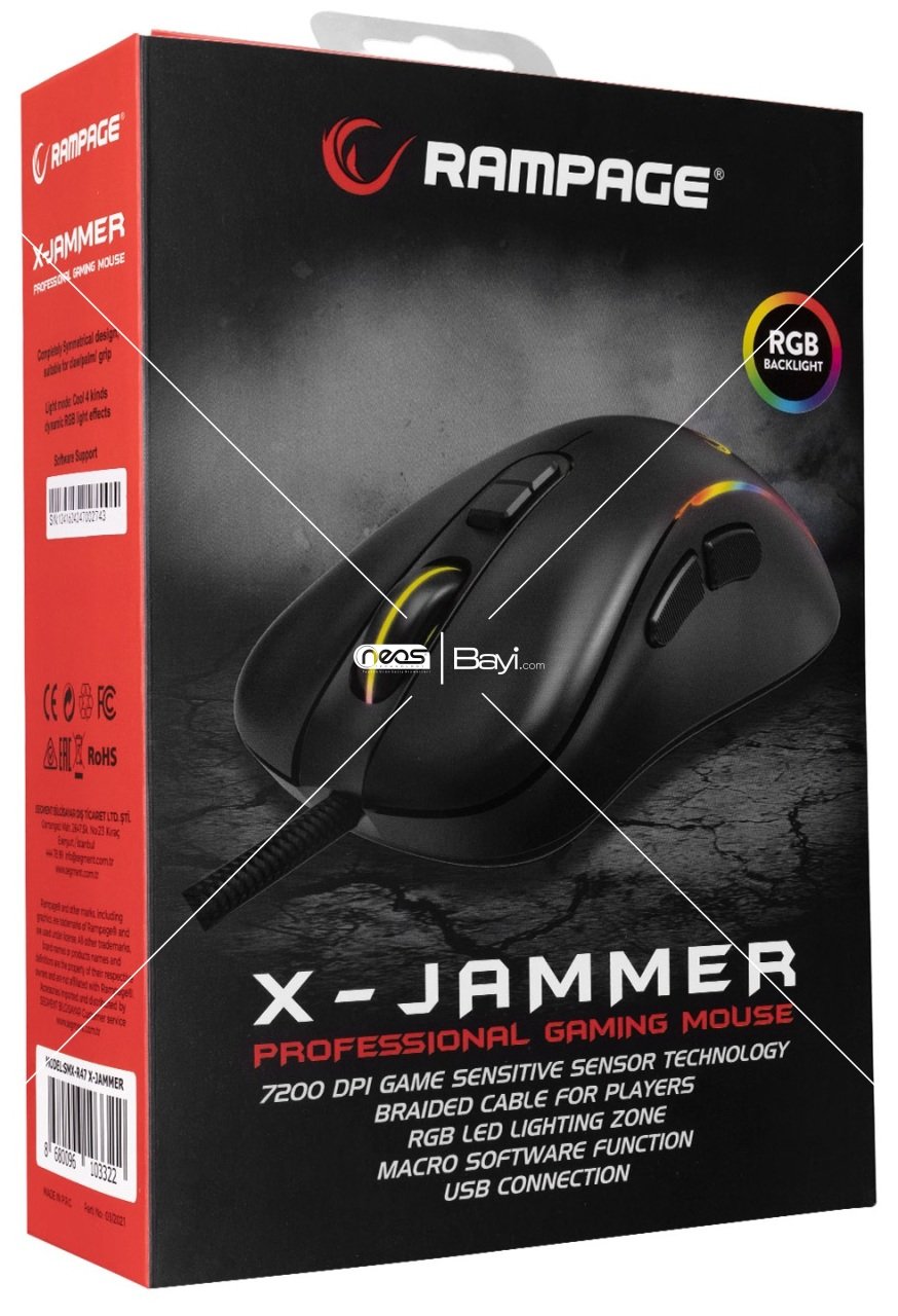Rampage SMX-R47 X-JAMMER Usb Siyah RGB Işıklı 7200 dpi Gaming Oyuncu Mouse
