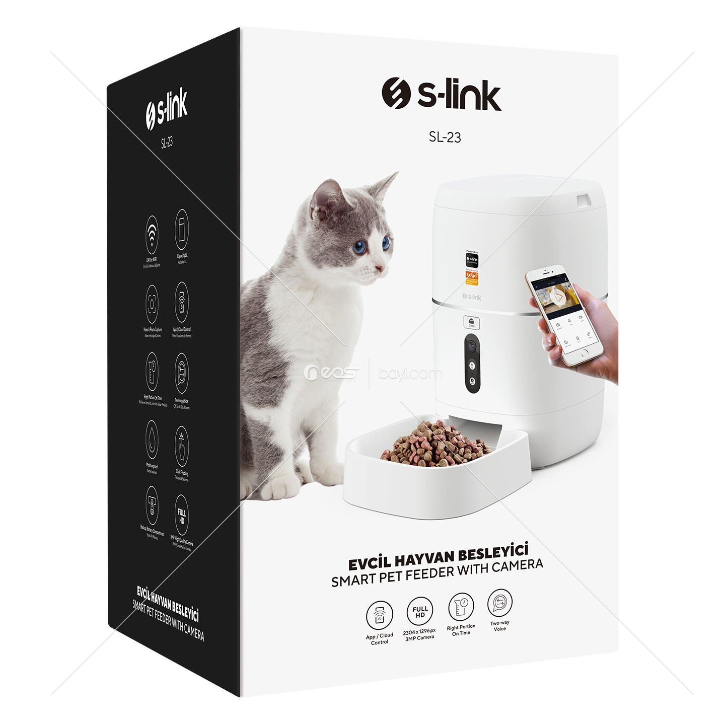 S-link SL-23 Otomatik Yem Kabı 3MP Kamerali Iki Yönlü Ses 6L Wifi Tuya Destekli Akıllı Kedi köpek Besleyici