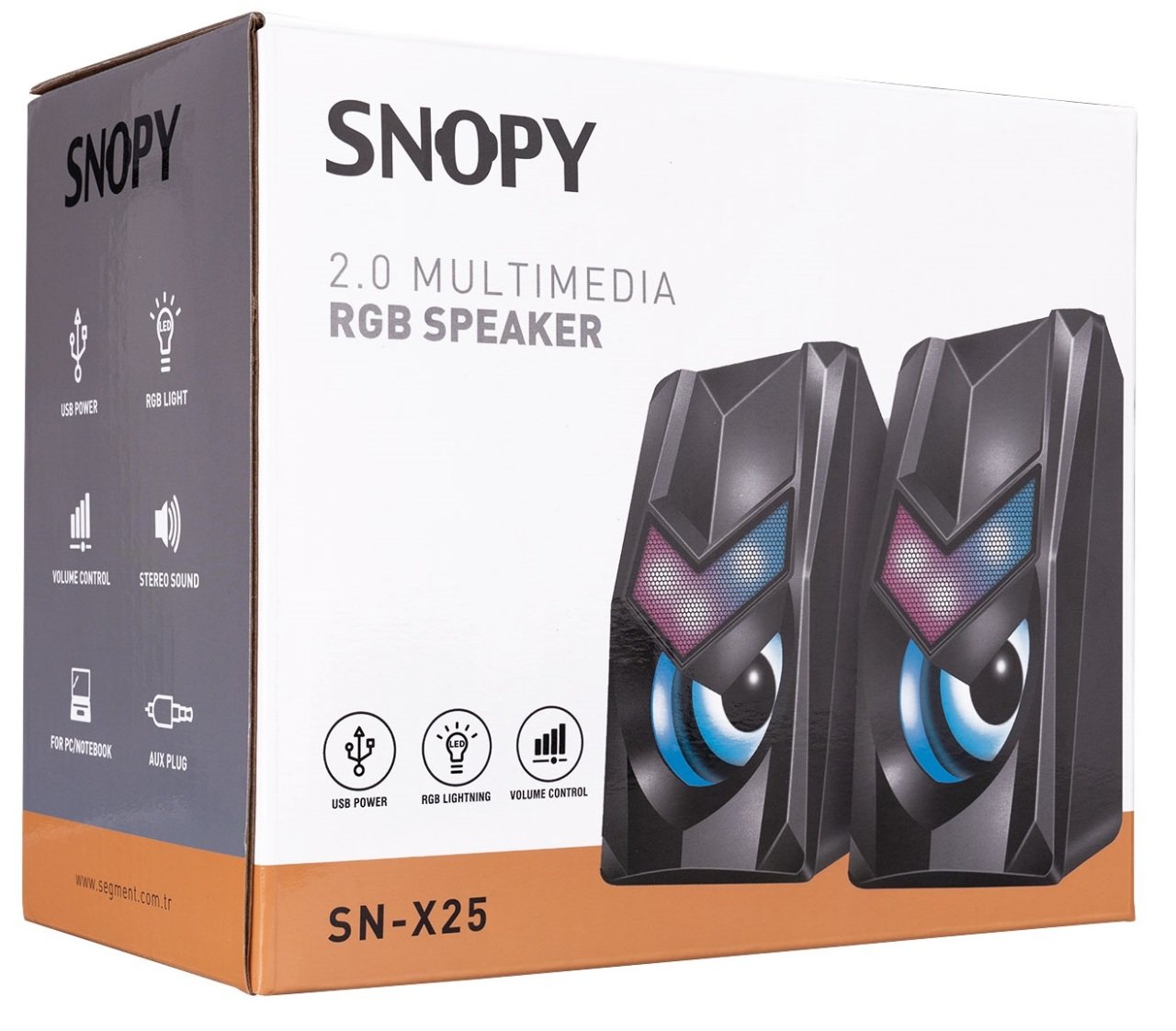 Snopy SN-X25 2.0 Multimedia RGB Işıklı 3W*2 Siyah USB Speaker