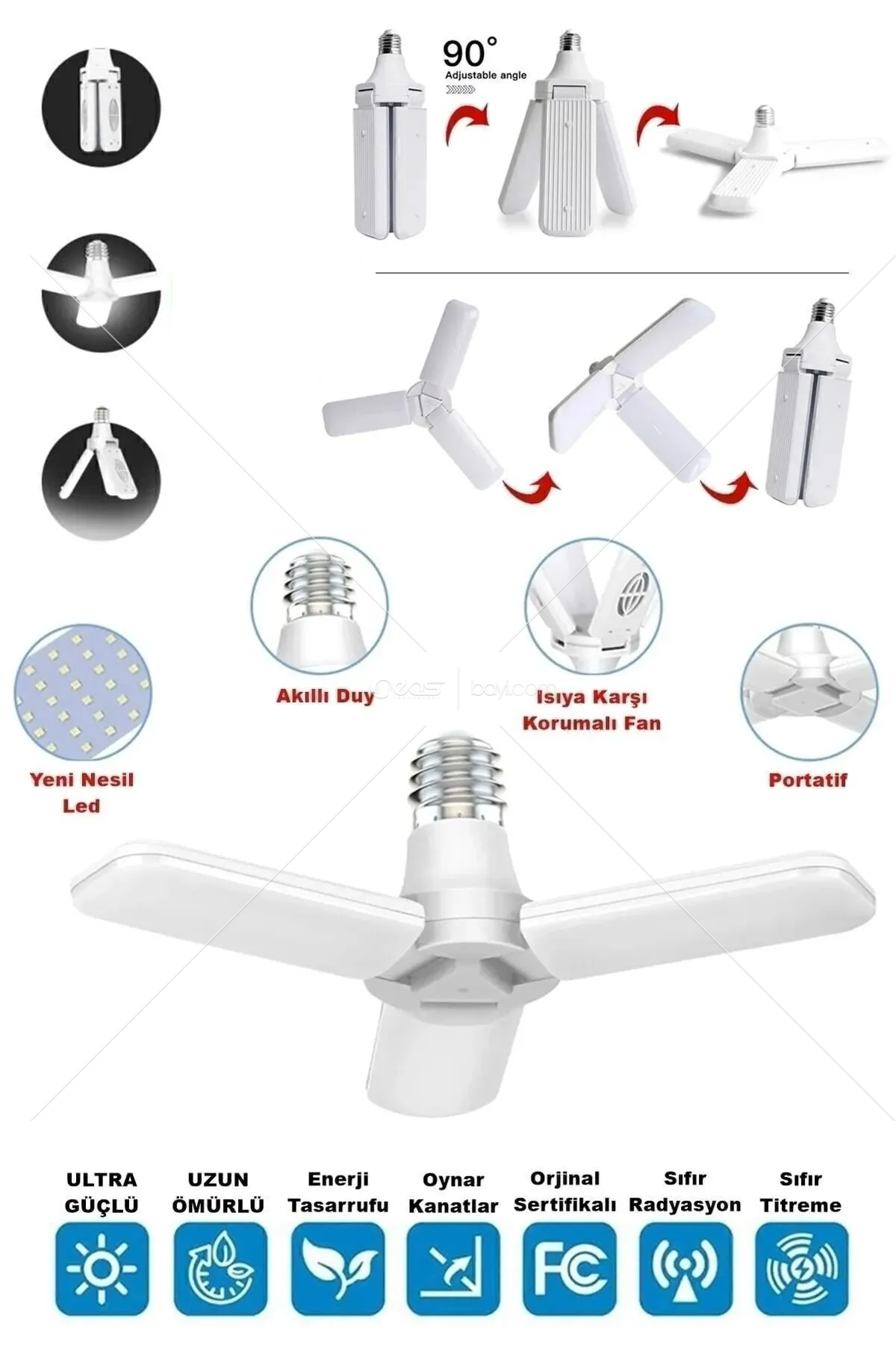 NIKULA Pervane Ampul 50W Yeni Nesil Beyaz Led Ampul 3 Modlu Ultra Güçlü 5.000 Lumens Pro Beyaz Işık