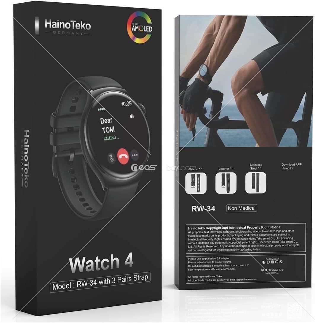 Haino Teko Almanya RW-34 AMOLED Ekranlı Akıllı Saat Erkekler ve Çocuklar İçin 3 Çift Kayışlı
