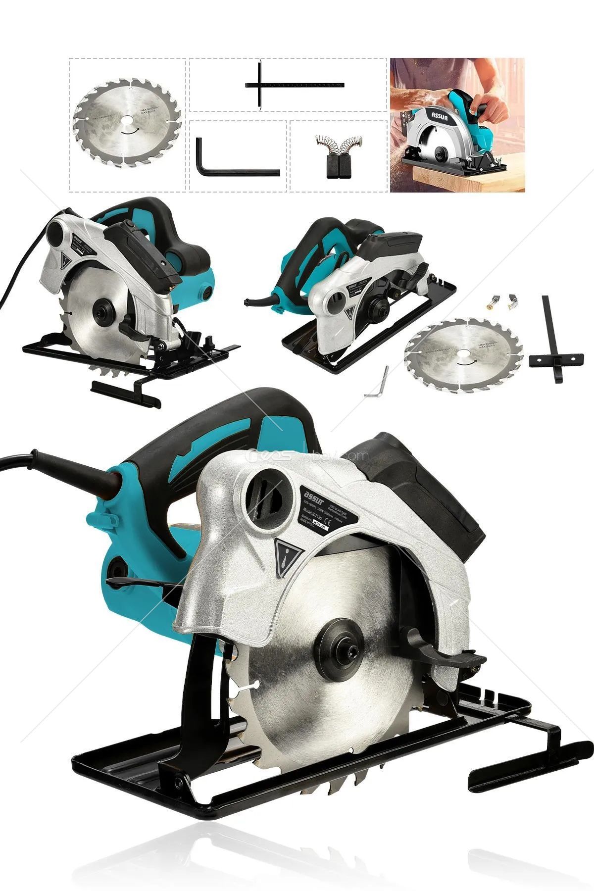 No Name 1400W Profesional Elektrikli Lazer Sunta Kesme Makinasi Daire Testere-Mavi