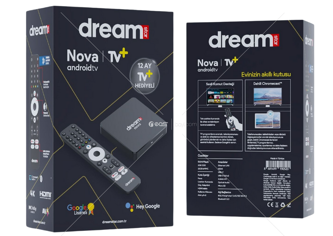 Dreamstar Nova | Tv (12 AY PREMİUM ÜYELİK HEDİYELİ) 4k Lisansli Android Tv Box | 32gb Hafıza