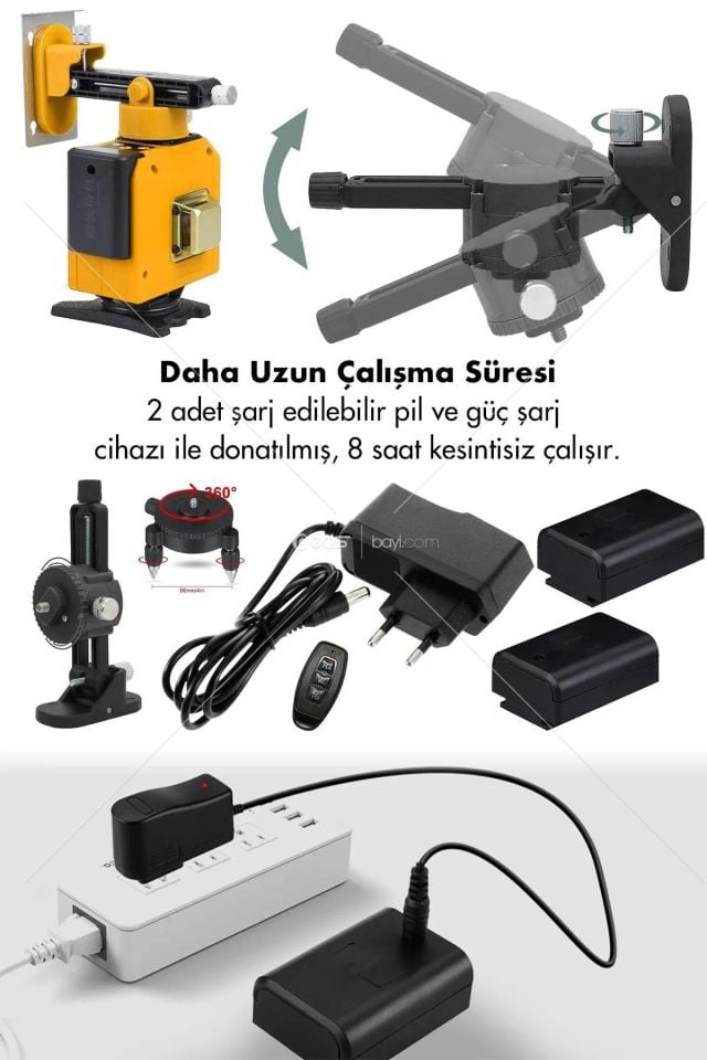 ASSUR Profesyonel 360° 16 Köşe Otomatik Hizalama Tripod'lu Lazer Metre Hizalama