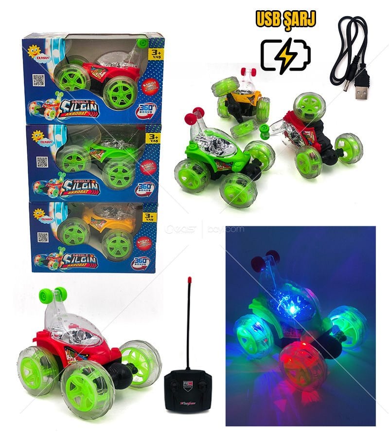 ÇILGIN AKROBAT IŞIKLI ŞARJZLI UZAKTAN KUMANDALI 360' DÖN ÜŞ 3+ YAŞ 9202M-1 (RENK KARIŞIK)