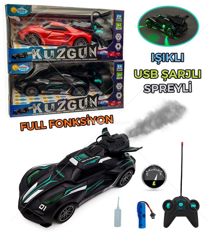 KUZGUN UZAKTAN KUMANDALI FULL KASİYON ŞARJZLI YARIŞ ARABASI 3+YAŞ (RENK KARIŞIK)