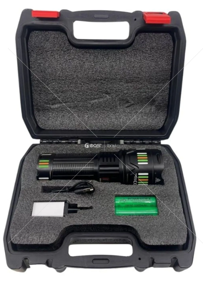 Powerdex Pd-12800 Su Geçirmez 45 Watt 4500 Lümen Süper Güçlü Led Profesyonel Şarjlı El Feneri Siyah