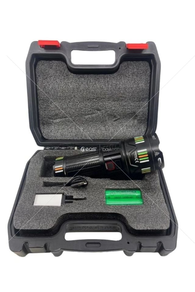 Powerdex Pd-12800 Su Geçirmez 45 Watt 4500 Lümen Süper Güçlü Led Profesyonel Şarjlı El Feneri Siyah