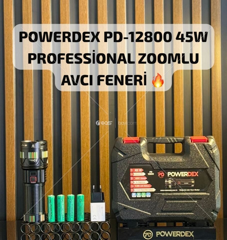 Powerdex Pd-12800 Su Geçirmez 45 Watt 4500 Lümen Süper Güçlü Led Profesyonel Şarjlı El Feneri Siyah