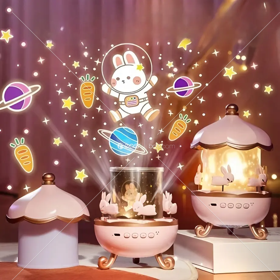 Çocuklar hediye taşınabilir şarj edilebilir projektör gece lambası 360 derece döner BT hoparlör başucu romantik müzik uyku projeksiyon lambası