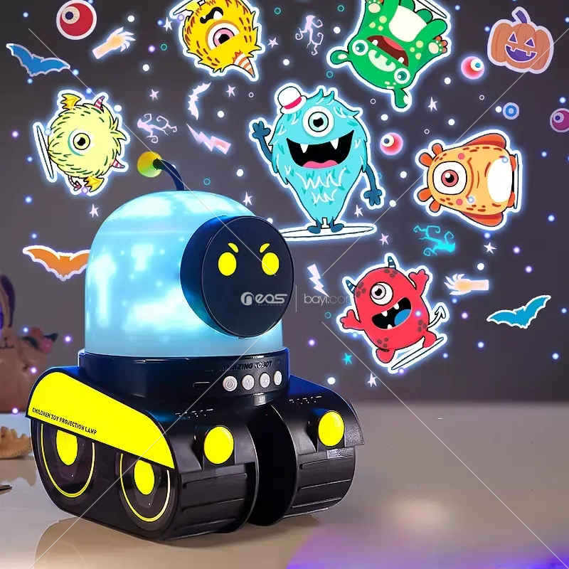 ROBOT Çocuklar hediye taşınabilir şarj edilebilir projektör gece lambası 360 derece döner BT hoparlör başucu romantik müzik uyku projeksiyon lambası(Kopya)