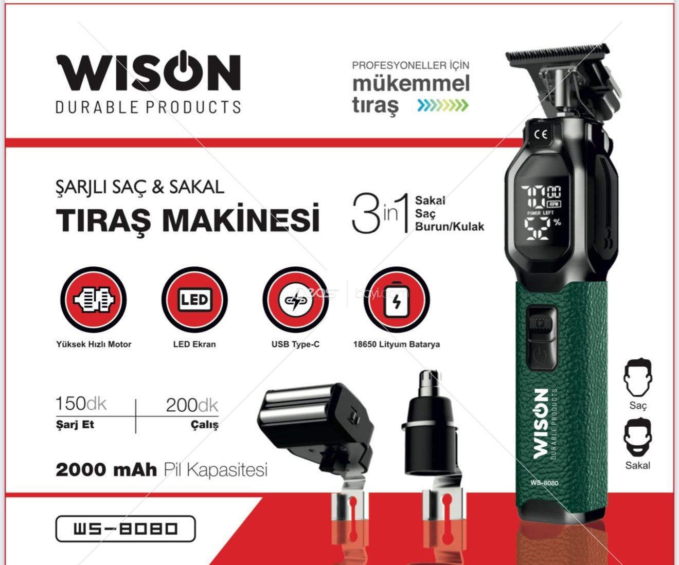 WİSİON  WS-8080 ÜÇ BASLIKLI TRAŞ MAKİNASI