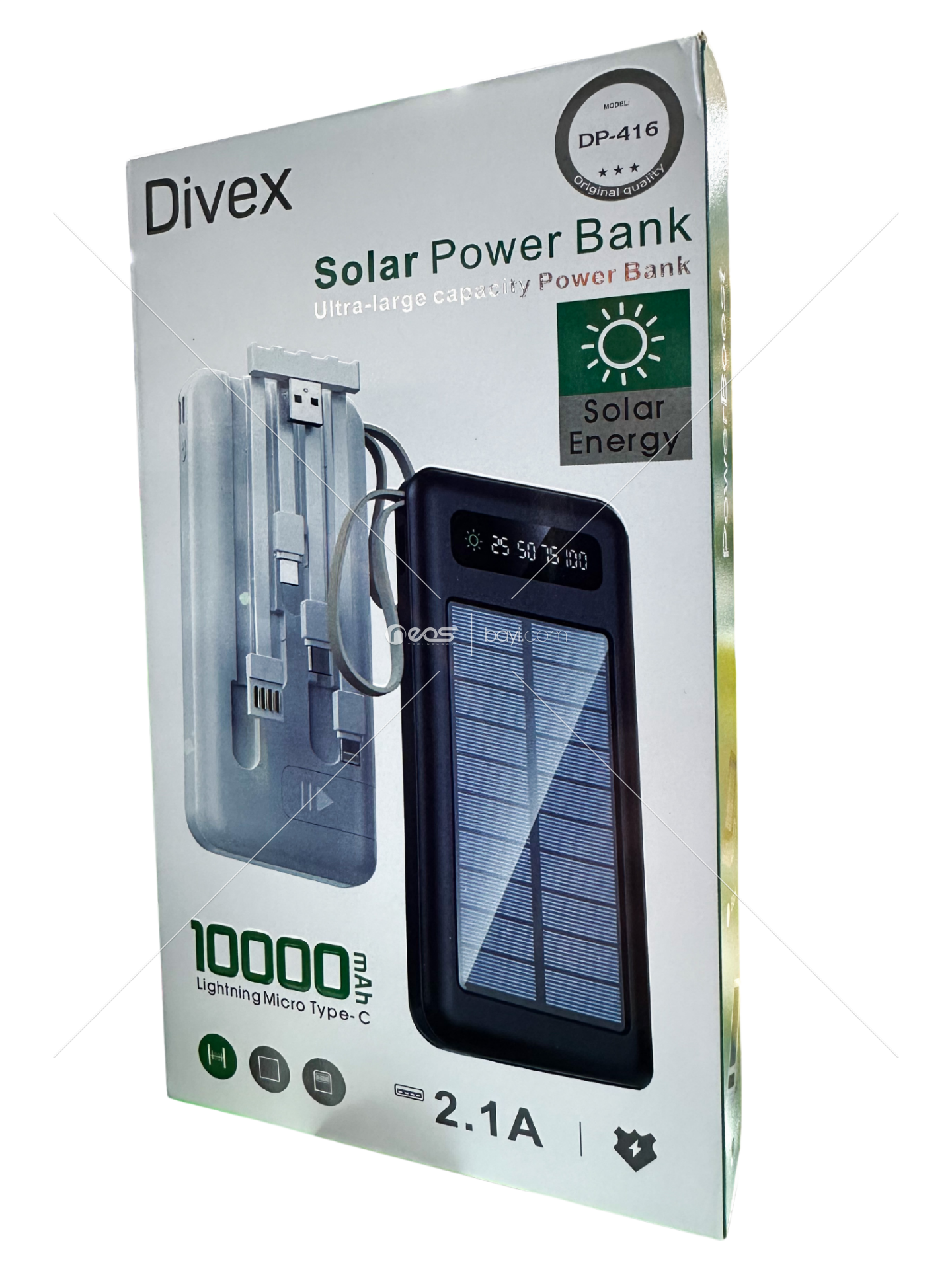 DİVEX DP-416 10.000mAh 2.1a polimer batarya Saniye gösteren dijital GÜNEŞ ENERJİLİ 2 Micro, Lightning ve Type-c Kablolu