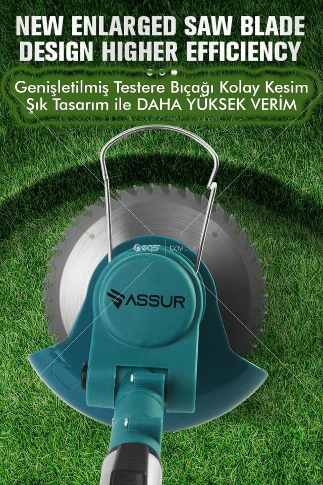 Assur 21V Çift Akü Uzatma Kollu Çalı Ot Çim Biçme Şarjlı Tırpan (RENKSARI)