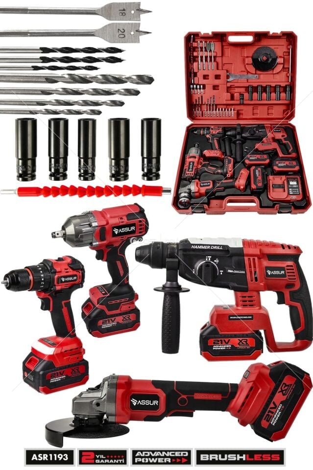 ASSUR 4LÜ SET ARABA 800NM BİJON SÖKMELİ FULLSET 13MM 8C MATKAP HİLTİ SPİRAL 3 BATARYA