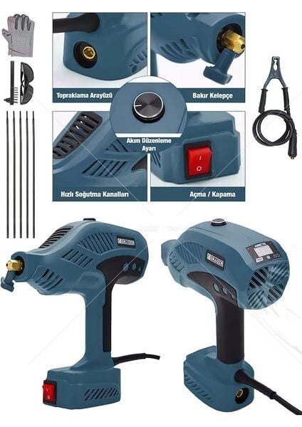 TABANCA KAYNAK Profesyonel 300 Amper Çift Kartlı Turbo Soğutma El Tipi İnvertör Tabanca Elektrotlu