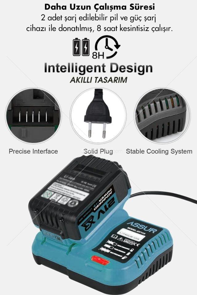 Assur 21V Çift Akü Kömürsüz Darbeli Vidalama 450Nm Somun Sıkma Sökme Matkap