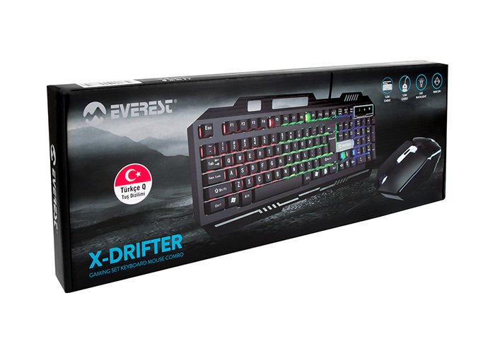 Everest KM-G88 X-DRIFTER Siyah Usb Gökkuşağı Zemin Aydınlatmalı Gaming Oyuncu Klavye + Mouse Set