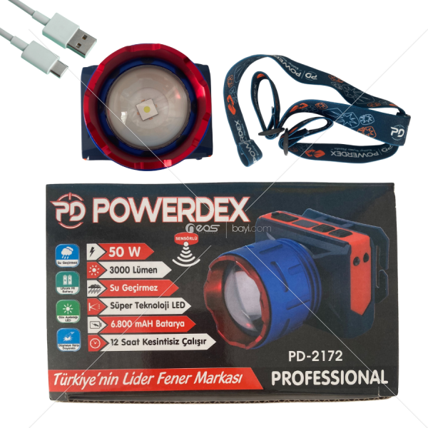 Powerdex PD-2172 Sensörlü Profesyonel Kafa Lambası 3000 Lümen