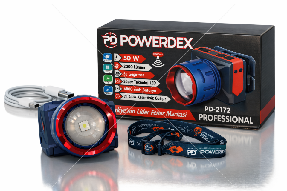Powerdex PD-2172 Sensörlü Profesyonel Kafa Lambası 3000 Lümen