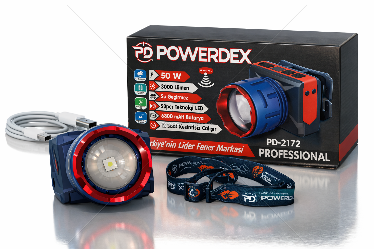 Powerdex PD-2172 Sensörlü Profesyonel Kafa Lambası 3000 Lümen