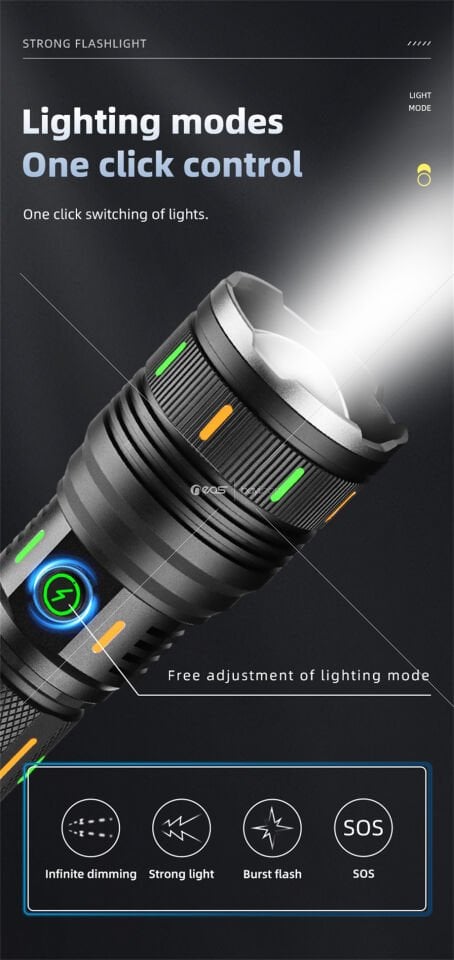 GOLD ORION OR-G66Y ÇOK FONKSİYONLU ŞARJ EDİLEBİLİR EL FENERİ