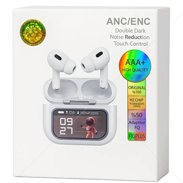 ANC Akıllı Ekranlı Bluetooth Kulaklık | ANC/ENC | H2 Chip | Type-C Şarj | Dokunmatik Kontrol