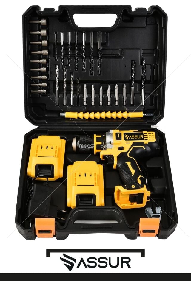 Assur 12V Çift Akü Şarjlı Matkap Metal Şanzıman Bakır Sargılı Akülü Vidalama