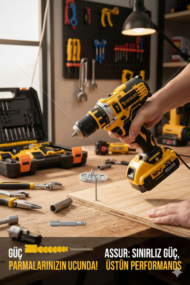 Assur 12V Çift Akü Şarjlı Matkap Metal Şanzıman Bakır Sargılı Akülü Vidalama