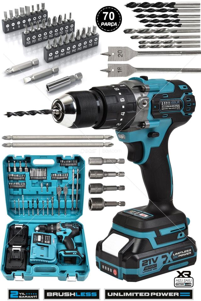 Assur 21V Çift Akülü Vidalama Darbeli Şarjlı Matkap