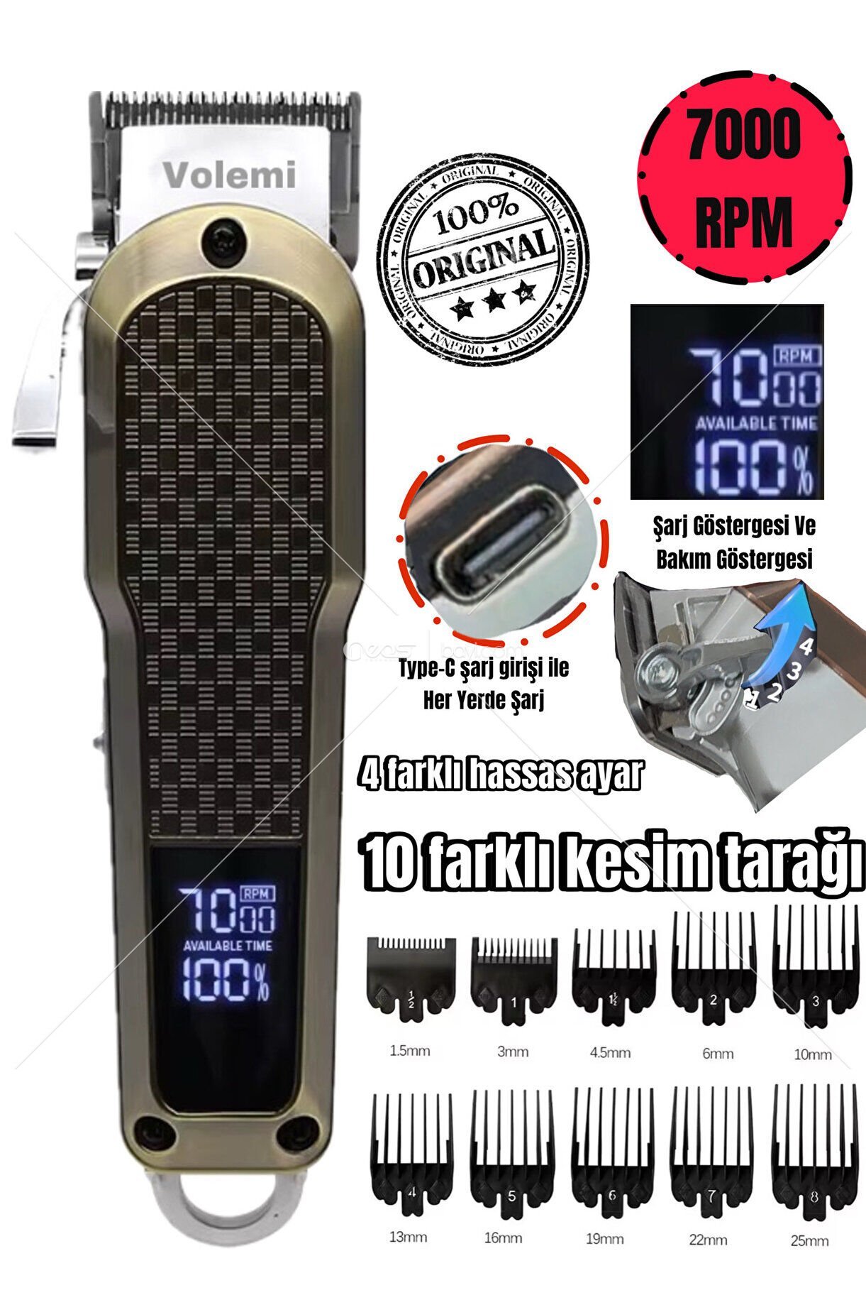 VOLEMİ V-0092 TRAŞ PROFESYONEL KUAFÖR SAÇ SAKAL VÜCUT SAÇ SAKAL ENSE TIRAŞ MAKİNESİ